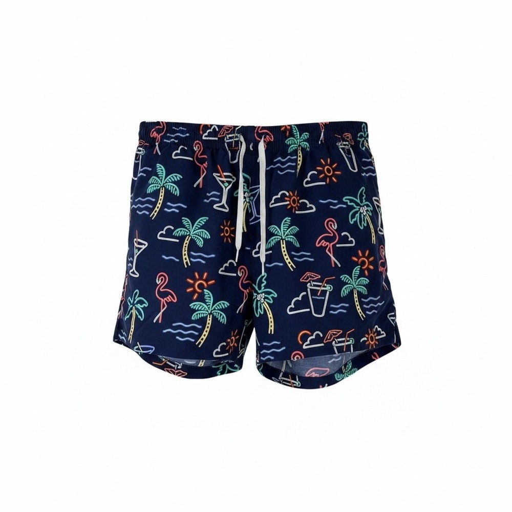 Chubbies Mens Swim Trunks XXL Neon Flamingo Palm Tree Navy Blue Board Short 5.5"